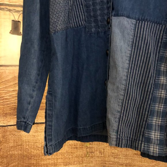 🐋Chambray Patchwork Button Up Pattern Top - Picture 3 of 9